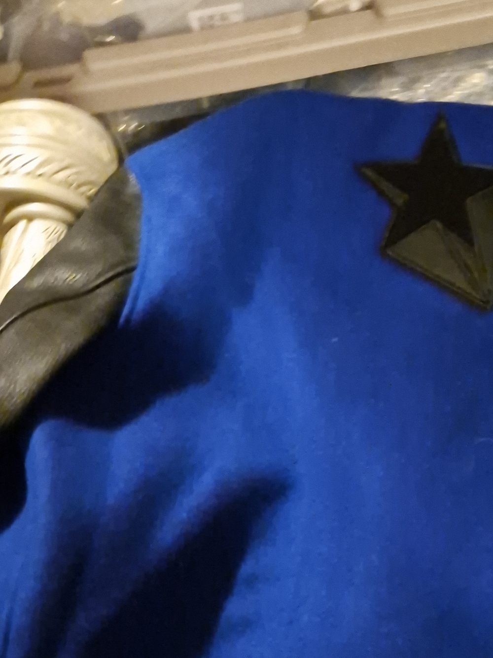 Burberry Royal Blue Wool Varsity Jacket with Black Leather Sleeves - Picture 3 of 5